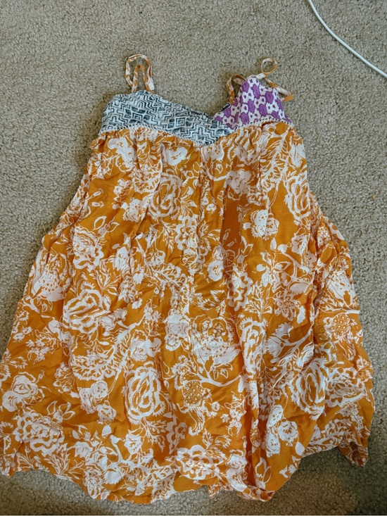 Anthropologie Other - Orange & White Floral jumper with Mixed Print Bodice
